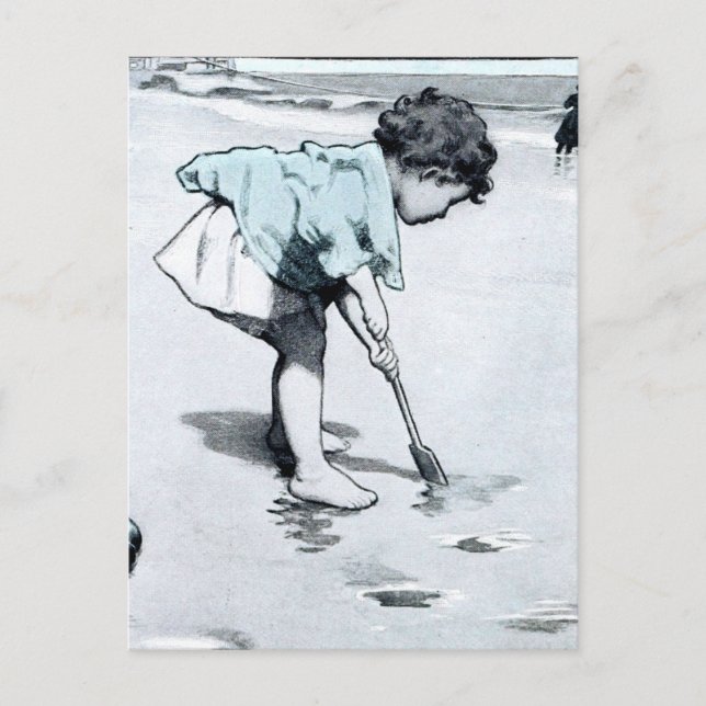 Vintage little girl on the Beach Postcard (Front)