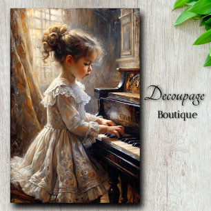 Vintage Little Girl Playing The Piano Decoupage Tissue Paper