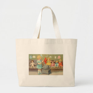 Vintage Little Girl Playing With Dolls Large Tote Bag