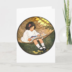Vintage Little Girl Reading in a Hammock Card