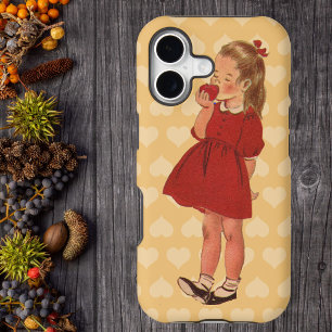 Vintage Little Girl Red Dress Apple