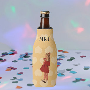 Vintage Little Girl Red Dress Apple Bottle Cooler