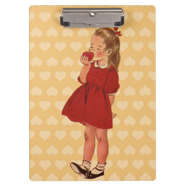 Vintage Little Girl Red Dress Apple Clipboard (Front)