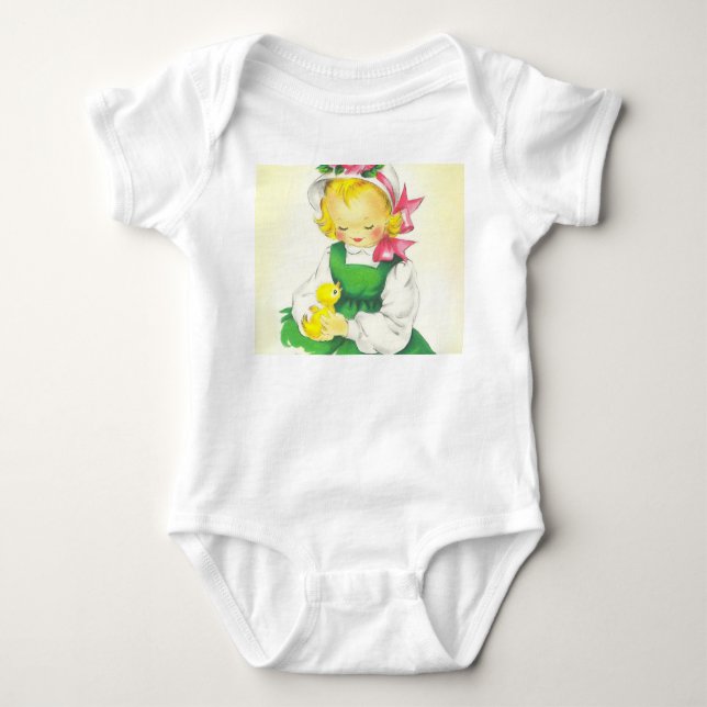Vintage Little Girl Retro Cute Baby Bodysuit (Front)