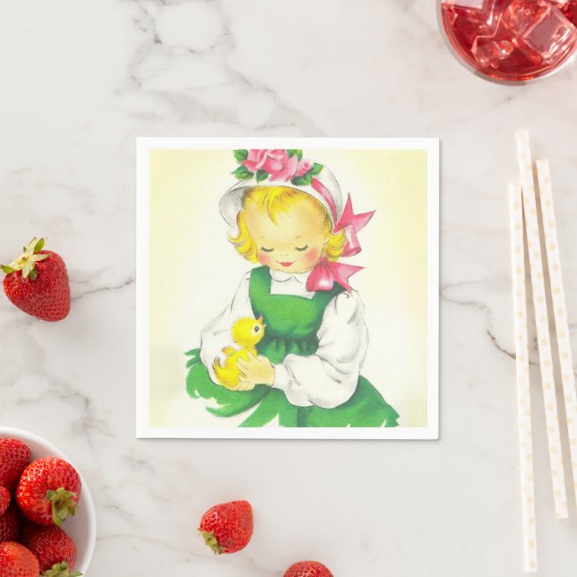 Vintage Little Girl Retro Cute Napkin (Insitu)