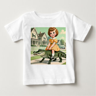 vintage little girl riding an alligator baby T-Shirt