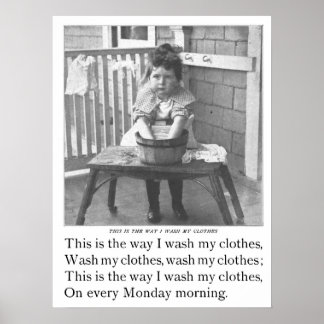 Vintage Little Girl Washing Clothes Laundry Room Poster