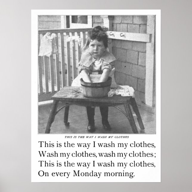 Vintage Little Girl Washing Clothes Laundry Room Poster (Front)