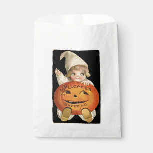 Vintage Little Girl with Big Halloween Pumpkin Favour Bags