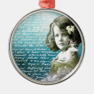 Vintage little girl with guardian angel metal tree decoration