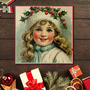 Vintage little girl  with  mistletoe jigsaw puzzle