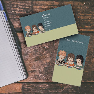 Vintage Little Girls Eating Soup Three Sisters Business Card