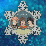 Vintage Little Girls Eating Soup Three Sisters Snowflake Pewter Christmas Ornament<br><div class="desc">This is a vintage image of three little girls eating their bowls of soup.  They are three sisters one blonde,  one redhead and one brunette.  See my store Art by MAR for matching products with this design.</div>