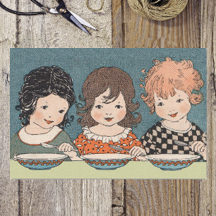 Vintage Little Girls Eating Soup Three Sisters Tissue Paper