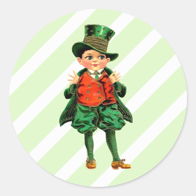 Vintage Little Irish Boy St. Patrick's Day  Classic Round Sticker (Front)