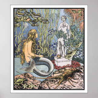 Vintage Little Mermaid Fairy Tale Illustration Poster