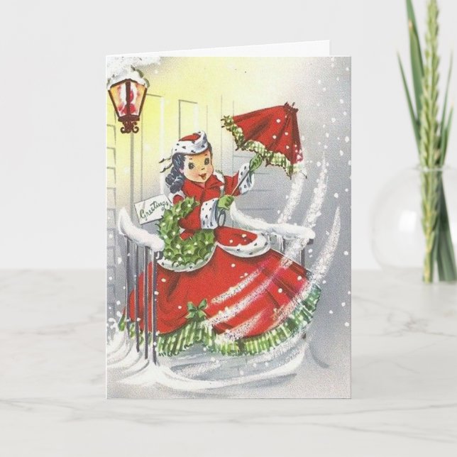 Vintage Little Miss Christmas Holiday Card (Front)