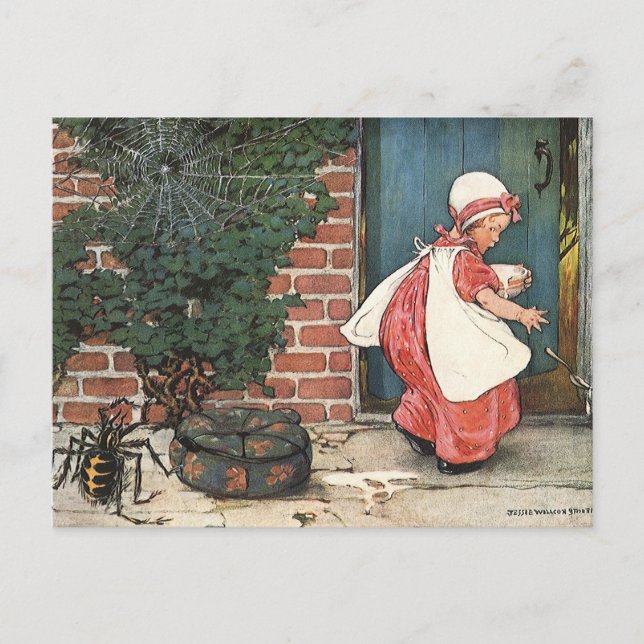 Vintage Little Miss Muffet Spider Nursery Rhyme Postcard (Front)