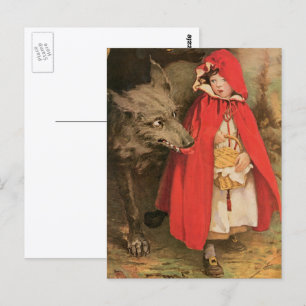 Vintage Little Red Riding Hood and Big Bad Wolf Postcard