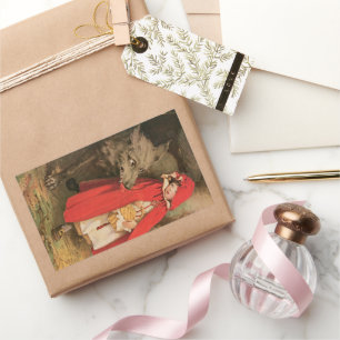 Vintage Little Red Riding Hood and Big Bad Wolf Rectangular Sticker