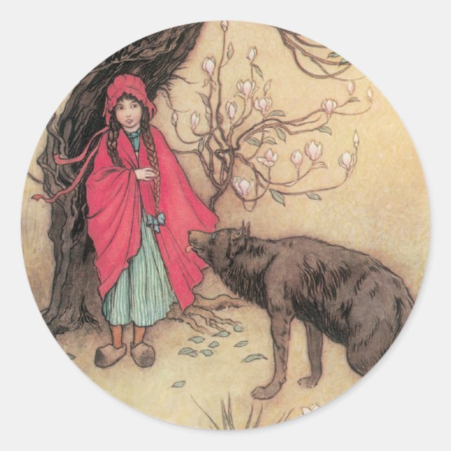 Vintage Little Red Riding Hood by Warwick Goble Classic Round Sticker (Front)