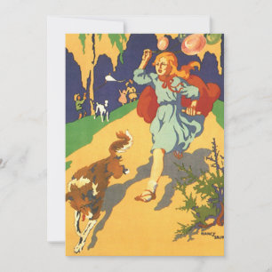 Vintage Little Red Riding Hood, Dog and Balloons Invitation