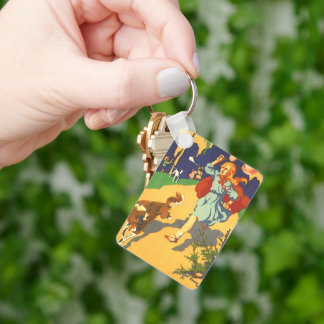 Vintage Little Red Riding Hood, Dog and Balloons Key Ring