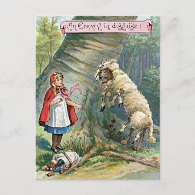 Vintage Little Red Riding Hood Illustration Postcard (Front)
