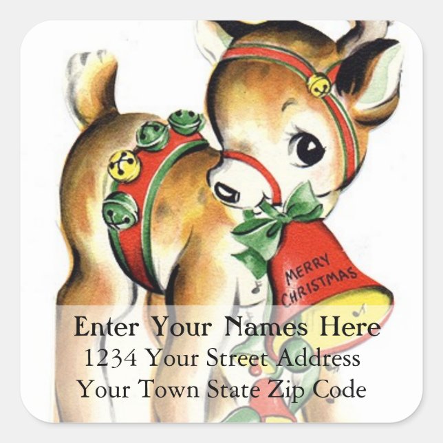 Vintage Little Reindeer Christmas Address Label (Front)