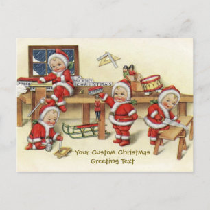 Vintage Little Santa Illustration Holiday Postcard