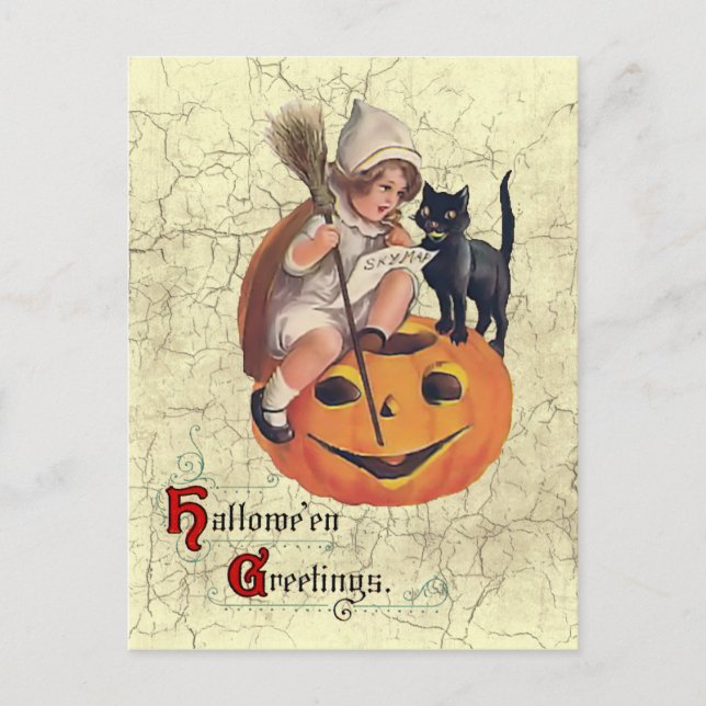 Vintage Little Witch Flight Plans Postcard (Front)