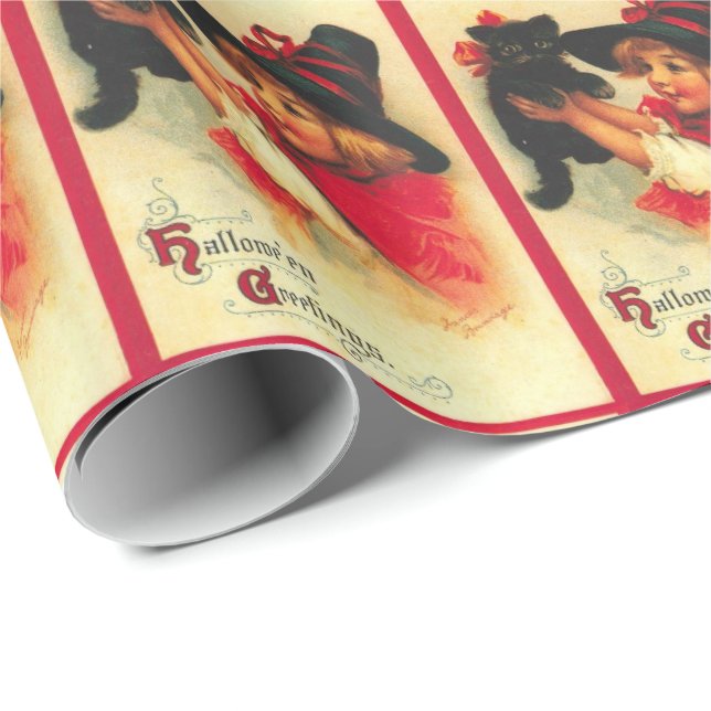 Vintage Little Witch With Kitty Wrapping Paper (Roll Corner)