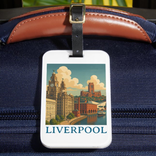 Vintage Liverpool England Travel City View Luggage Tag (Front Insitu 2)