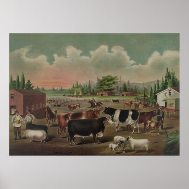 Vintage Livestock Farm Painting (1887) Poster (Front)