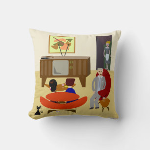 Vintage Living Illustration Cute Retro Art Fun Cushion