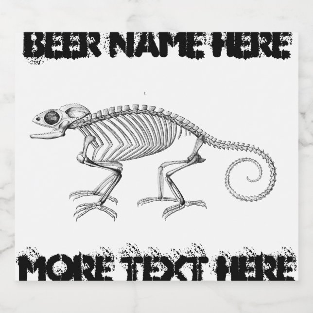 Vintage lizard skeleton beer bottle label (Single Label)