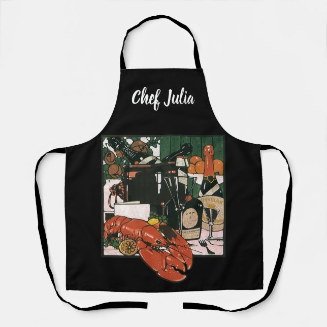 Vintage Lobster Champagne; Fancy Elegant Party Apron (Front)