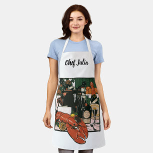 Vintage Lobster Champagne; Fancy Elegant Party Apron