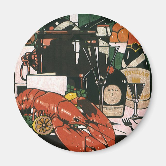 Vintage Lobster Champagne; Fancy Elegant Party Magnet (Front)