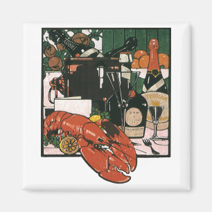Vintage Lobster Champagne; Fancy Elegant Party Magnet