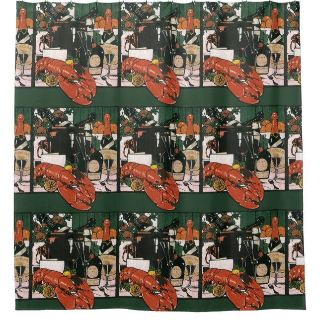Vintage Lobster Champagne, Fancy Elegant Party Shower Curtain (Front)