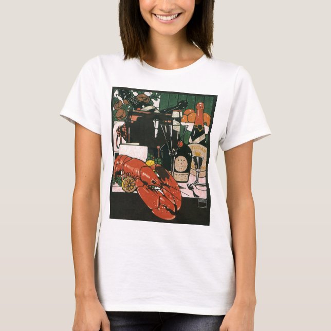 Vintage Lobster Champagne; Fancy Elegant Party T-Shirt (Front)