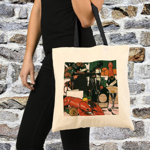 Vintage Lobster Champagne; Fancy Elegant Party Tote Bag