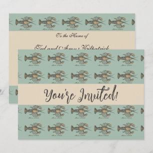 Vintage Lobster Illustration: Coastal Damask  Invitation