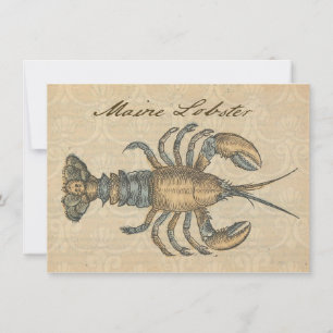 Vintage Lobster Illustration: Coastal Damask  Invitation