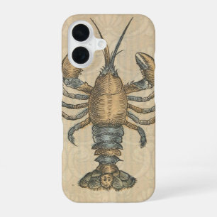 Vintage Lobster Illustration: Coastal Damask iPhone 16 Case