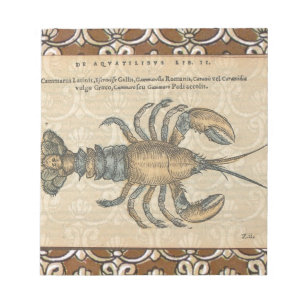 Vintage Lobster Illustration: Coastal Damask Notepad