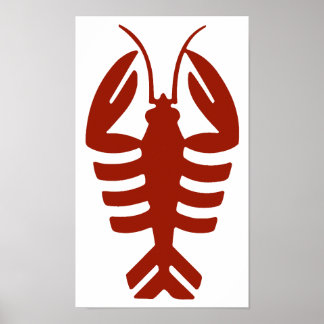 Vintage Lobster in Red, Art Deco Seafood Poster