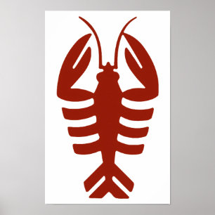Vintage Lobster in Red, Art Deco Seafood Poster