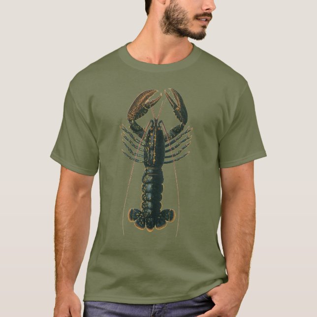 Vintage Lobster, Marine Ocean Life Crustacean T-Shirt (Front)